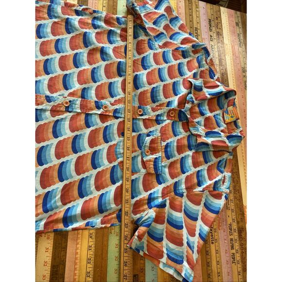 Mokuyobi 2XL ( L/ XL ) Colorful Disc Print Short Sleeve Button 1-Pocket Shirt - Picture 9 of 12